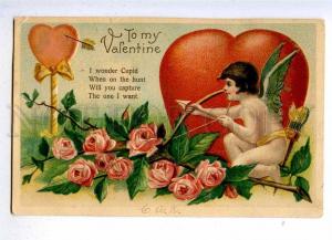 187172 VALENTINE Heart CUPID Shooting range Vintage EMBOSSED