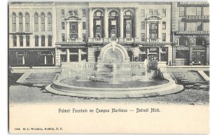 Palmer Fountain, Campus Martius DETROIT Michigan 1900s Woehler Vintage Postcard