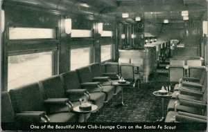 Railroad New Club Lounge Cars on Santa Fe Scout c1941 Vintage Postcard T61