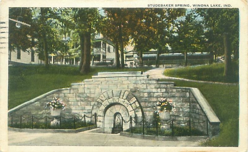 Winona Lake, Indiana Studebaker Springs 1925 White Border Postcard