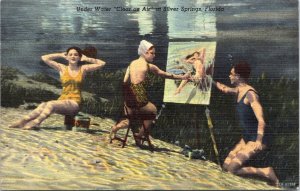 Postcard FL Silver Springs Under Water Art Class Painting Curt Teich 1950 V200