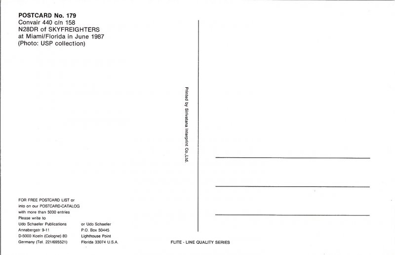 Convair 440 Skyfreighters Airplane Miami Postcard 1987