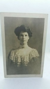 Antique Postcard Edwardian Lady Dressed in Lace Garment Poses for the Camera