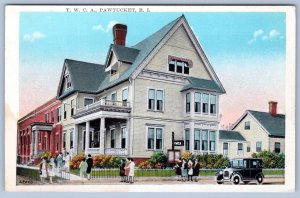 1920's PAWTUCKET RHODE ISLAND YWCA BUILDING OLD CAR ANTIQUE POSTCARD