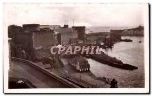 Old Postcard Brest and Le Chateau La Penfeld Boat Submarine