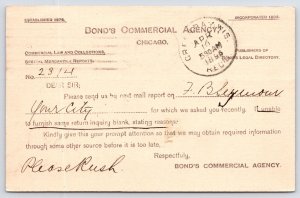 Chicago IL Bond's Commercial Agency~FB Seymour~Perfect Flag 1896 8 Cancel PC
