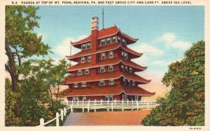 Vintage Postcard Pagoda At Top Of Mountain Above City Reading Pennsylvania PA