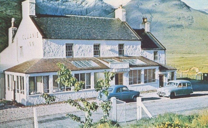 Old Classic 1970s Cars at Cluanie Inn Glenmoriston Scottish Postcard