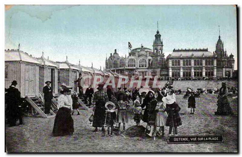 Old Postcard Belgium Ostend Beach View