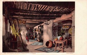 MAIN ROOM INDIAN HOPI HOUSE GRAND CANYON ARIZONA POSTCARD (c. 1905) !!