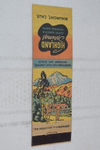 Highland Springs Beaumont California 20 Strike Matchbook Cover