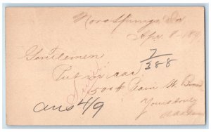 c1880's Nora Springs Iowa IA WJ Young & Co Clinton Iowa IA Postal Card