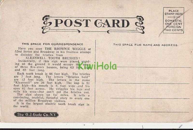 Postcard Advertising Kleanwell Tooth Brush NYC NY