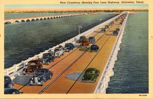 Texas Galveston New Causeway Showing Four Lane Highway Curteich