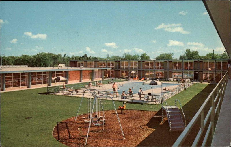 Ann Arbor MI Holiday Inn Hotel Kids Playground Swimming Pool c1950s-60s Postcard