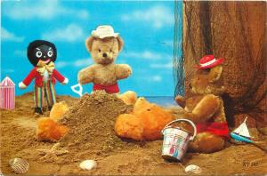 Teddy bears beach life shells sand play postcard
