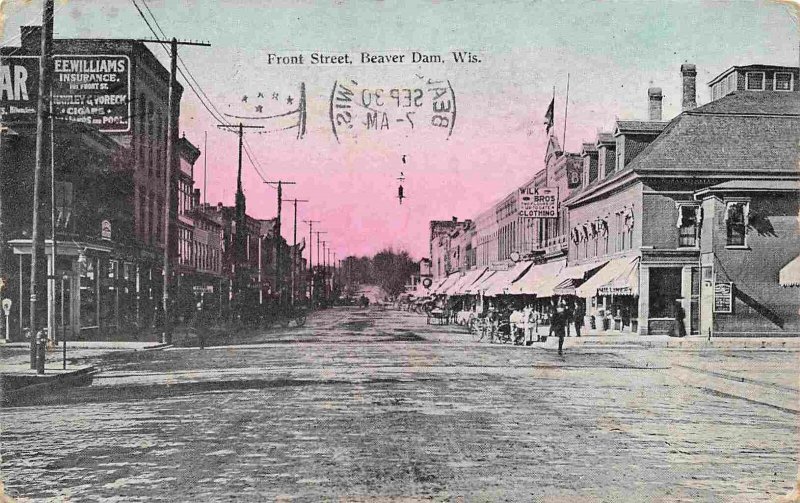 Front Street Beaver Dam Wisconsin 1910 postcard