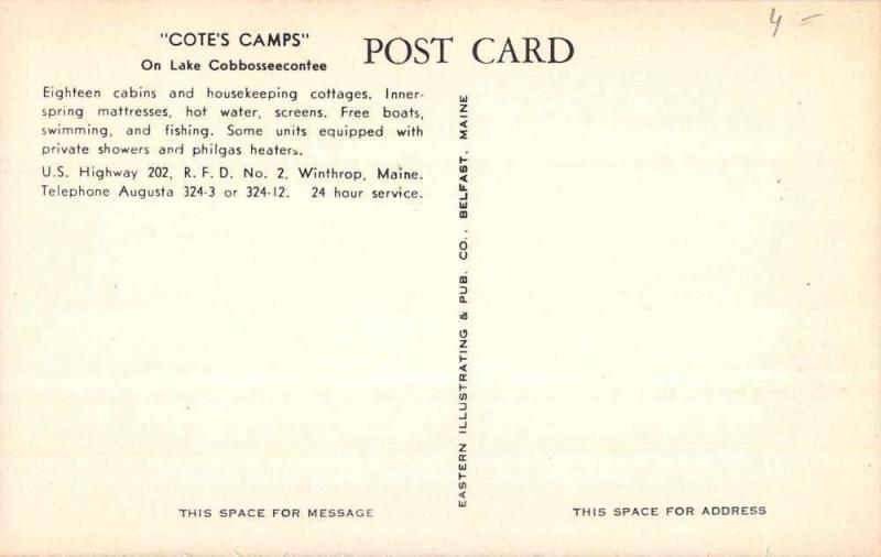 Winthrop Maine Cotes Camp Scenic View Antique Postcard K78394