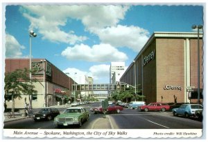 c1960's Main Avenue Spokane Washington WA City of Sky Walks Vintage Postcard