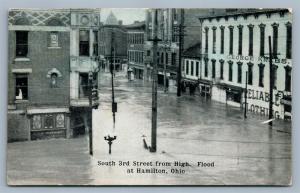 HAMILTON OH FLOOD SCENE SOUTH THIRD STREET 1913 ANTIQUE POSTCARD