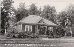 Vintage 1954 Real Photo Post Card RPPC Public Library Woodland ME