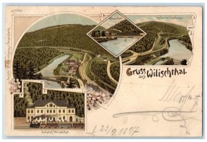 1897 Bahnhof Wilischthal Greetings from Amtsberg Germany Multiview Postcard 