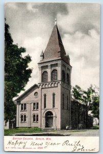 Berlin Wisconsin Postcard Baptist Church Chapel Exterior c1905 Vintage Antique