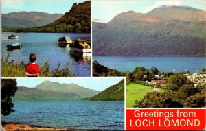 Greetings From Loch Lomond Lake Mountain Multiview Postcard PM Cancel WOB Note 