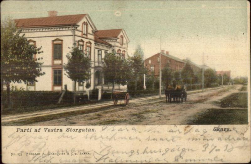 Parti af Vestra Storgatan Skara Sweden c1905 Postcard