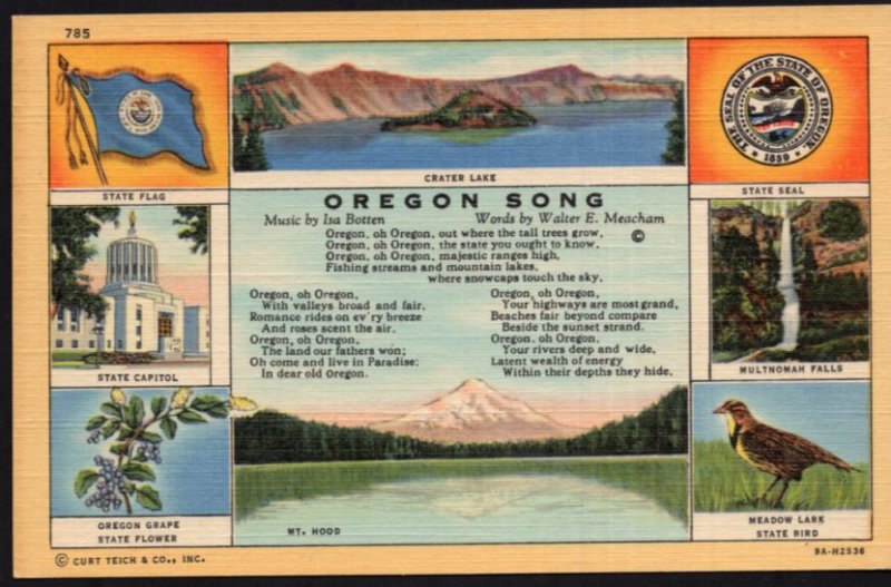 Oregon Song - Music by Isa Botten Words by Walter E. Meacham Various Views LINEN