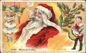 Christmas Santa Claus Boy Girl w Toys Tobacco Pipe c1900s-20s Postcard