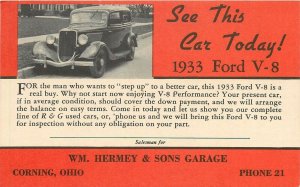 Postcard Ohio Corning 1933 Ford Automobile Advertising OH24-633