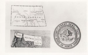 North Dakota Great Seal Geography Map American USA Rare Postcard