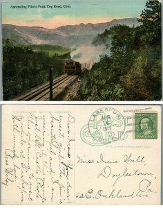 ASCENDING PIKE'S PEAK COG ROAD CO ANTIQUE 1912 POSTCARD railroad railway train