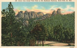 Vintage Postcard Grand View Point Scene Mt. Rushmore Black Hills South Dakota SD