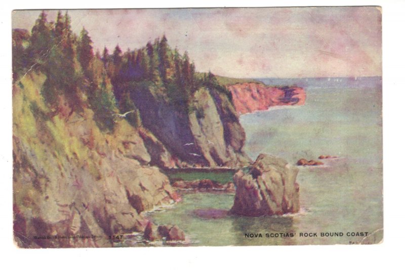 Rock Bound Coast, Nova Scotia, Used 1908, Warwick