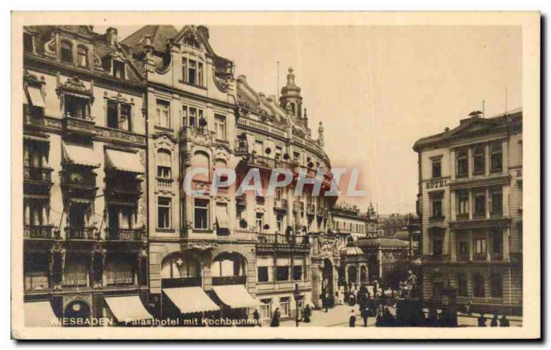 Postcard Old Wesbaden Palasthotel mit Kochbrunnen