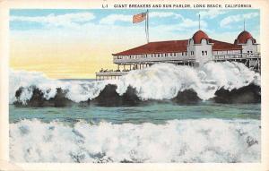 Long Beach California~Giant Breakers~Sun Parlor~Dock Deck~1920s Postcard