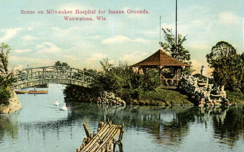 WI - Wauwatosa. Scene on Milwaukee Hospital for the Insane Grounds.    *RPPC ...