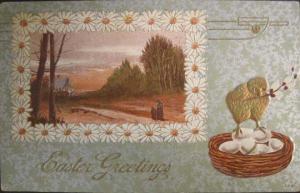 Embossed Easter Flower Chick Eggs c1910 Postcard