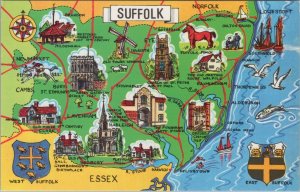 Cartography Postcard - Map of Suffolk Ref.RS33354