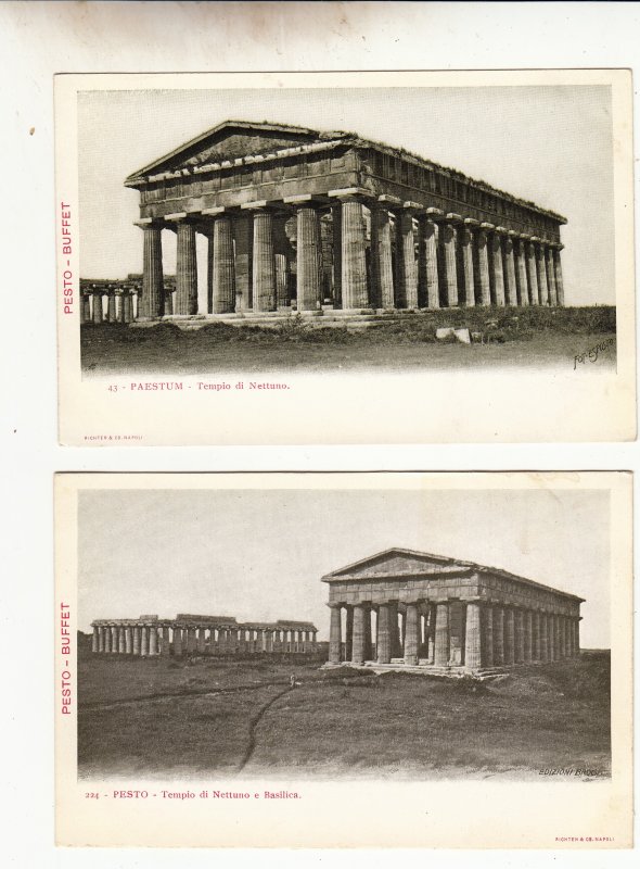 P1901 2 dif views tempio di nettuno old postcards unused italy