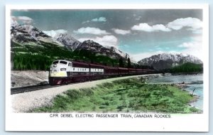 RPPC CPR ELECTRIC PASSENGER TRAIN Canadian Rockies c1950s Tinted Postcard