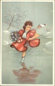 Little Girl Ice Skating Figure Skating - Holiday? Postcard