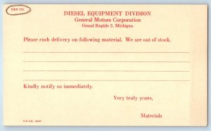 Delivery Diesel Equipment Division Grand Rapids MI Advertising Postal Card
