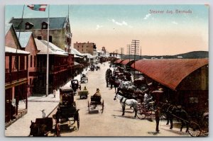 Bermuda Steamer Day Street Scene Horses And Wagons Postcard F41