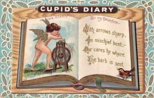 Valentine greeting Cupids Diary sharpening arrows bird antique pc Z17686