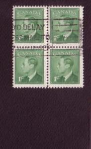 Canada Block of Four Used Stamps, George VI 1cent Green, #284