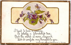 VINTAGE POSTCARD GREETINGS FLOWERS MAILED 1908 FROM DEARWOOD S.D. TO ELK CITY ID