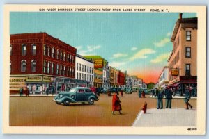 Rome New York Postcard West Dominick Street Looking West James Street 1940 Linen